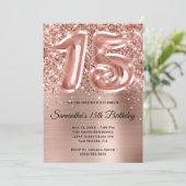 Invitation Glitterie brillant Rose or 15e anniversaire (Debout devant)