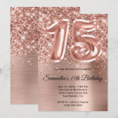 Invitation Glitterie brillant Rose or 15e anniversaire (Devant / Derrière)