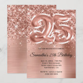 Invitation Glitterie brillant Rose or glam 25e anniversaire (Devant / Derrière)