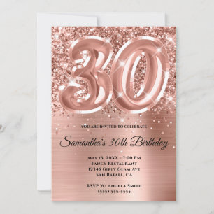 Invitation Glitterie brillant Rose or glam 30e anniversaire