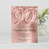 Invitation Glitterie brillant Rose or glam 90e anniversaire (Debout devant)