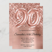 Invitation Glitterie brillant Rose or glam 90e anniversaire (Devant / Derrière)