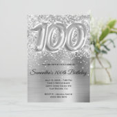 Invitation Glitterie brillante en argent 100e anniversaire (Debout devant)