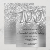 Invitation Glitterie brillante en argent 100e anniversaire (Devant / Derrière)