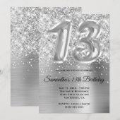 Invitation Glitterie brillante en argent 13e anniversaire (Devant / Derrière)