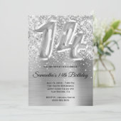 Invitation Glitterie brillante en argent 14e anniversaire (Debout devant)