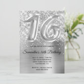 Invitation Glitterie brillante en argent 16e anniversaire (Debout devant)