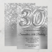 Invitation Glitterie brillante en argent 30e anniversaire (Devant / Derrière)