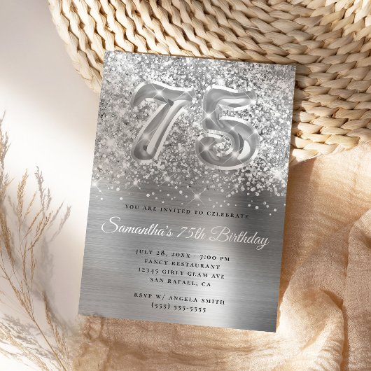 Invitation Glitterie brillante en argent 75e anniversaire