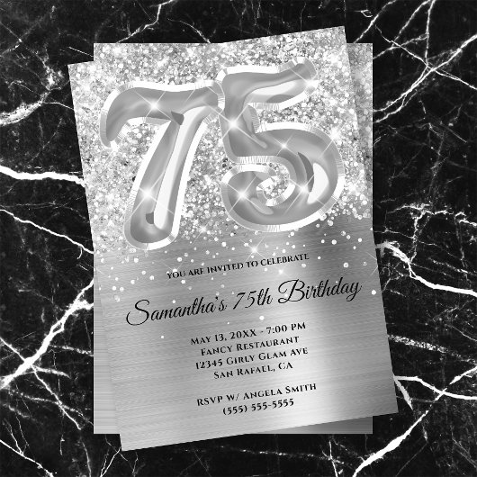 Invitation Glitterie brillante en argent 75e anniversaire
