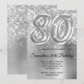 Invitation Glitterie brillante en argent 80e anniversaire (Devant / Derrière)
