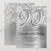Invitation Glitterie brillante en argent 90e anniversaire (Devant / Derrière)