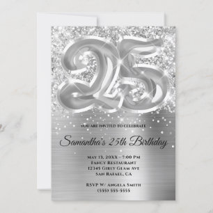Invitation Glitterie brillante en argent glam 25e anniversair