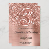Invitation Glitterie brillante Rose or glam 3e anniversaire (Devant / Derrière)