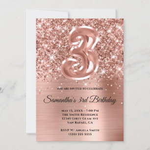 Invitation Glitterie brillante Rose or glam 3e anniversaire