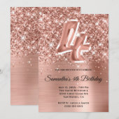 Invitation Glitterie brillante Rose or glam 4e anniversaire (Devant / Derrière)