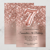 Invitation Glitterie brillante Rose or glam 7e anniversaire (Devant / Derrière)