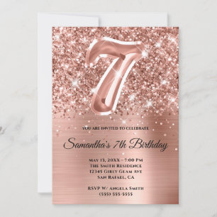 Invitation Glitterie brillante Rose or glam 7e anniversaire