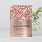 Invitation Glitterie brillante Rose or Glam 8e anniversaire (Debout devant)