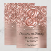 Invitation Glitterie brillante Rose or Glam 8e anniversaire (Devant / Derrière)