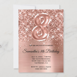 Invitation Glitterie brillante Rose or Glam 8e anniversaire
