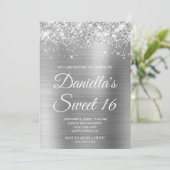Invitation Glitterie brillante Silver Foil Sweet 16 (Debout devant)