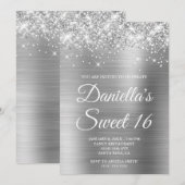 Invitation Glitterie brillante Silver Foil Sweet 16 (Devant / Derrière)