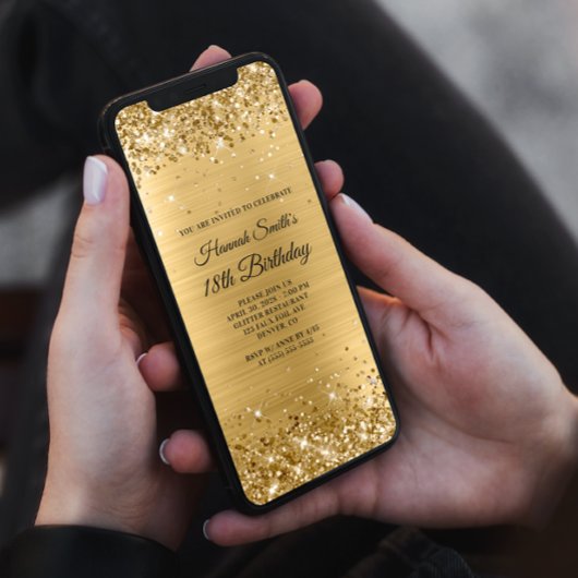 Invitation Glitterie Brossé Gold Foil 18e anniversaire