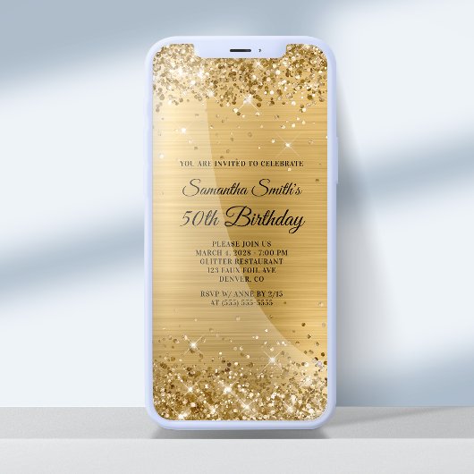 Invitation Glitterie broyée Gold Foil 50e anniversaire