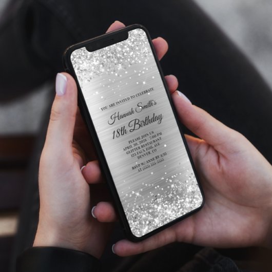 Invitation Glitterie broyée huile d'argent 18e anniversaire