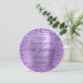 Invitation Glitterie circulaire Purple Foil 50e anniversaire (Debout devant)