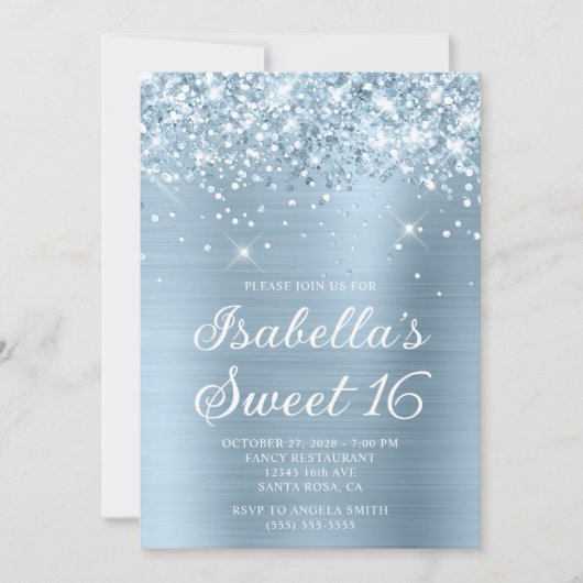 Invitation Glitterie Dusty Blue Foil Sweet 16 Photo (Devant)