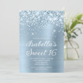 Invitation Glitterie Dusty Blue Foil Sweet 16 Photo (Debout devant)