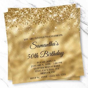 Invitation Glitterie Glossy Gold Metallic Look 50e anniversai