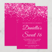 Invitation Glitterie Hot Rose Sweet 16 (Devant / Derrière)