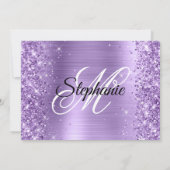 Invitation Glitterie Lumière Violet Monogramme Glam 21e anniv (Dos)