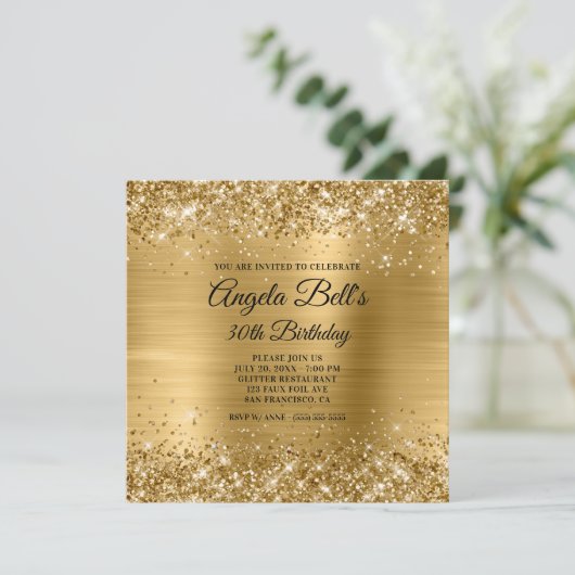 Invitation Glitterie or brossé Foil glam 30e anniversaire (Debout devant)