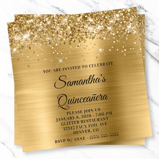 Invitation Glitterie or métal Look Quinceanera