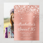 Invitation Glitterie Pink Peach Foil Sweet 16 Photo (Devant / Derrière)
