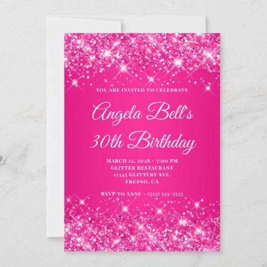 Invitation Glitterie rose chaud Gradient 30e anniversaire (Devant)