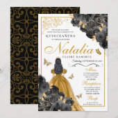 Invitation Glitterie Rose d'or papillon princesse Quinceañera (Devant / Derrière)
