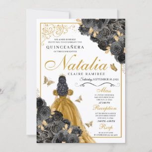 Invitation Glitterie Rose d'or papillon princesse Quinceañera