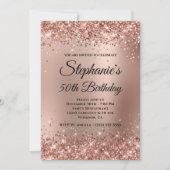 Invitation Glitterie Rose Gold Gradient Monogramme 50e annive (Devant)