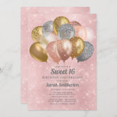 Invitation Glitterie rose Silver Or Ballons doux 16 (Devant / Derrière)