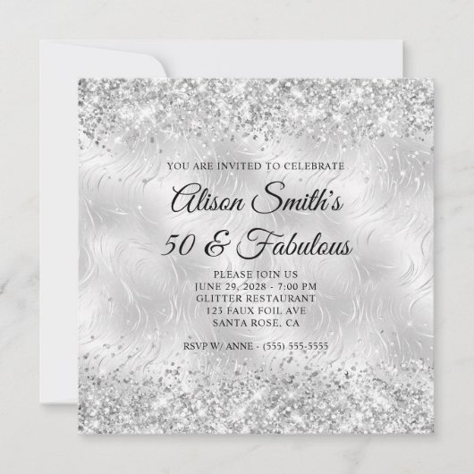 Invitation Glitterie Silver Frosted Glass 50 & Fabuleux (Devant)