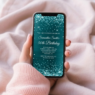 Invitation Glitterie Turquoise Blue Foil 50e anniversaire