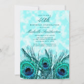 Invitation Glitterie Turquoise Peacock Feathers 40e (Devant)