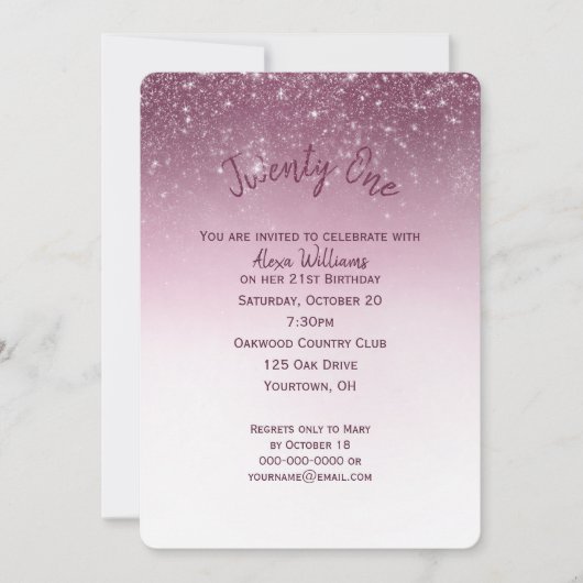 Invitation Glittery 21e fête d'anniversaire (Devant)