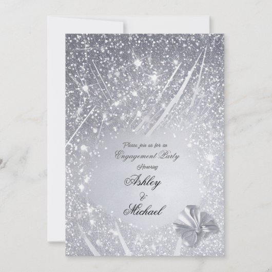 Invitation glittery argent confetti fiançailles chic (Devant)
