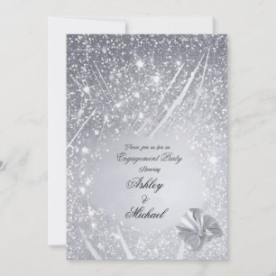 Invitation glittery argent confetti fiançailles chic